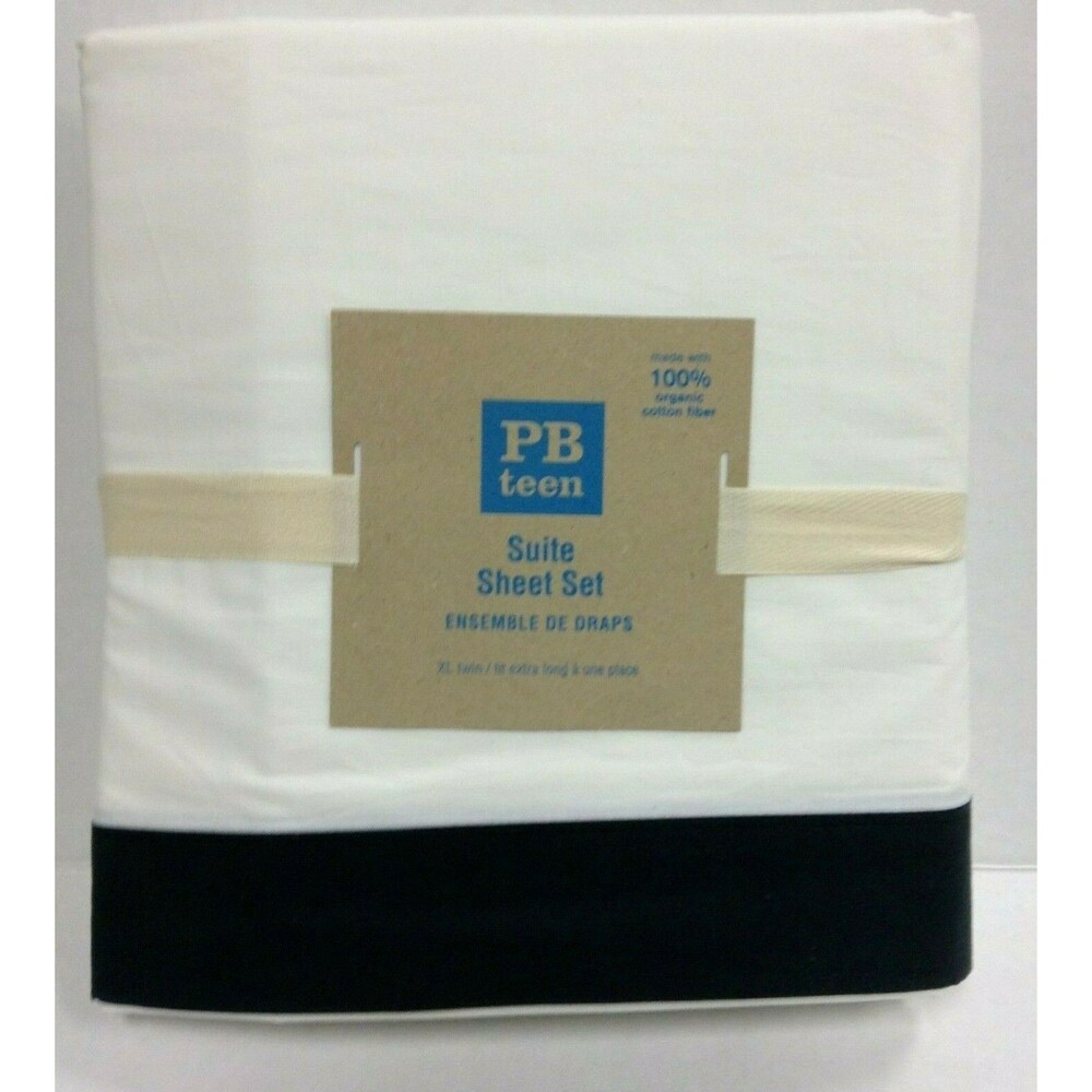 Pottery Barn PB Teen Kids organic Suite bed Dorm Sheets Set XL Twin Black Border
